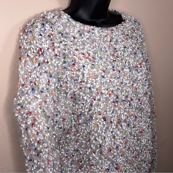 Size 6 Shein Light Grey Colorful Knit Sweater Long Sleeve Rainbow Fuzzy Knit - Picture 6 of 13